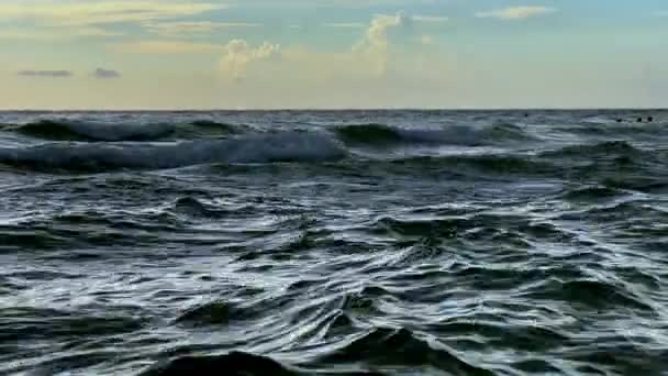 Oceaangolf Bij Zonsopgang Slow Motion Schot Hoge Kwaliteit Beeldmateriaal — Stockvideo