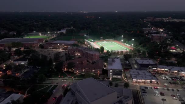 Wide Aerial Shot Stadium Light Tower Stadium Night City High — Stock Video