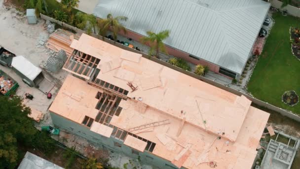 Elemento Canteiro Obras Família Casa Flórida Drone Top Imagens Construção — Vídeo de Stock