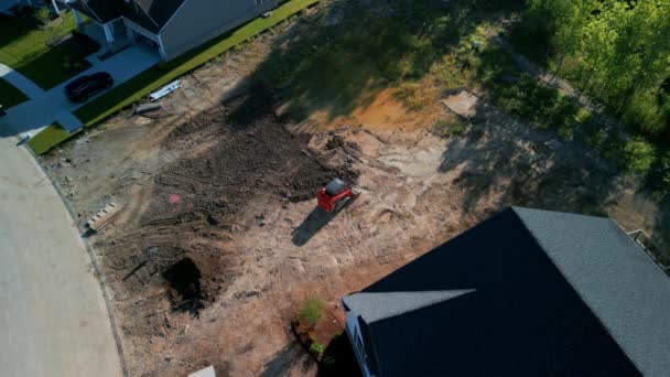 Preparação Para Construção Casa Canteiro Obras Tiro Diurno Drone Acima — Vídeo de Stock