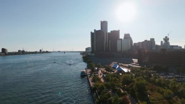 Detroit Michigan Vereinigte Staaten Luftaufnahme Der Stadt Detroit Zentrales Geschäftsviertel — Stockvideo