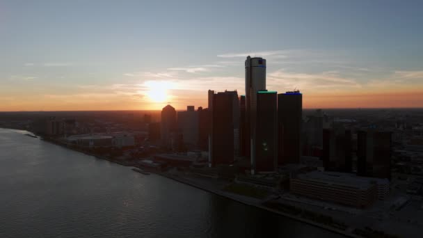 Fotografia Aérea Panorâmica Cidade Detroit Distrito Central Negócios Rio Detroit — Vídeo de Stock