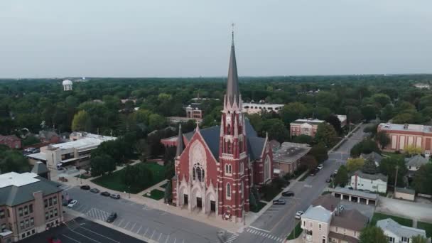Vzdušný Pohled Starý Chrám Nebo Katolický Kostel Venkově Naperville Vysoce — Stock video