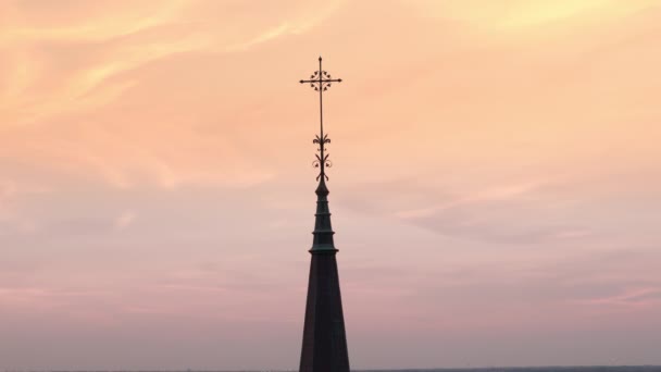 Vue Aérienne Rapprochée Vieux Temple Église Catholique Campagne Naperville Soirée — Video
