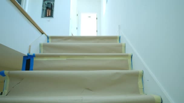 Vista Interior Quarto Escadas Cobertas Acabamento Edifício Imagens Alta Qualidade — Vídeo de Stock