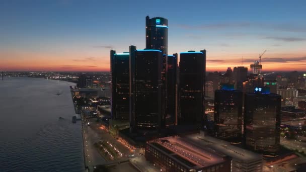 Detroit Estados Unidos Plano Aéreo Ciudad Detroit Hora Tarde Detroit — Vídeos de Stock