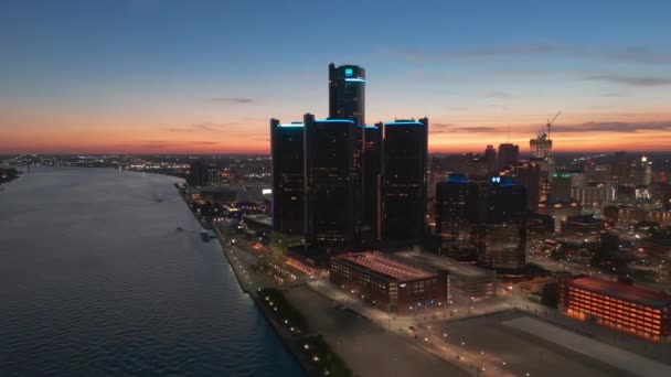 Detroit Usa Luftaufnahmen Der Stadt Detroit Abends Detroit Usa September — Stockvideo