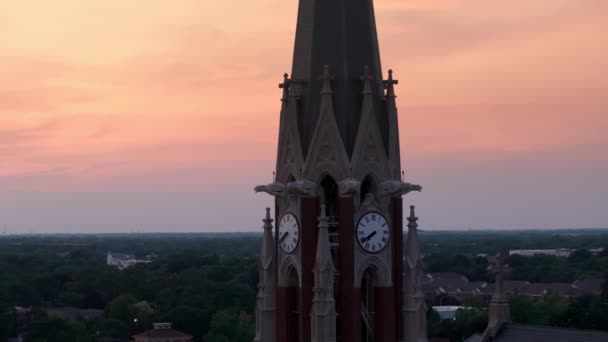 Élément Vieux Temple Église Catholique Campagne Naperville Soirée Zoom Aérien — Video