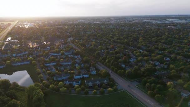 Residential Houses Suburbs City Sunset Time Aerial Footage High Quality — Stock Video
