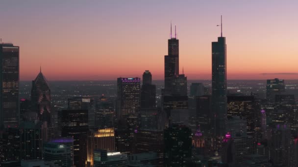Chicago Downtown Rascacielos Atardecer Vista Aérea Imágenes Alta Calidad — Vídeos de Stock