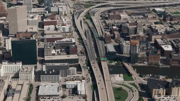 Luftaufnahme Der Innenstadt Von Milwaukee Ufer Des Michigansees Milwaukee Wisconsin — Stockvideo