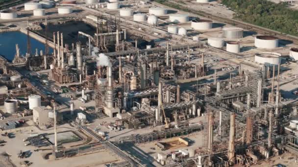 Drone Wide Footage Oil Gas Petrol Fuel Refinery Petrochemical Plant — Stock Video