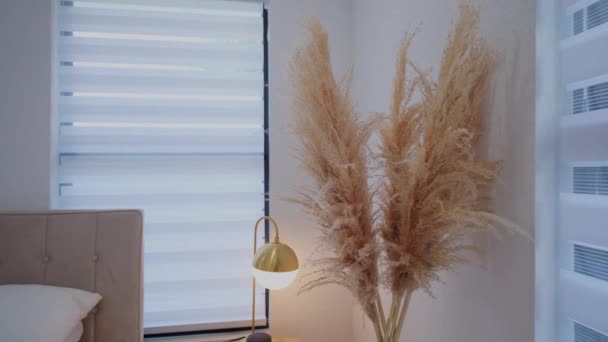 Elements Modern Luxurious Interieur Slaapkamers Een Nieuw Huis Verplaats Camera — Stockvideo