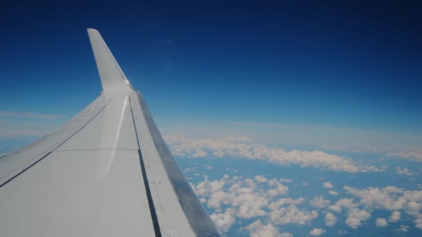 Aviones Ala Vuelo Avión Cielo Azul Vista Amplia Imágenes Alta — Vídeos de Stock