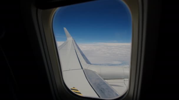 Літаки Літають Хмарах Літаком Крило Блакитне Небо Широкі Кадри Високоякісні — стокове відео