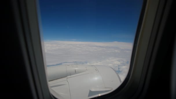 Aviones Volando Sobre Nubes Ala Avión Cielo Azul Amplias Imágenes — Vídeos de Stock