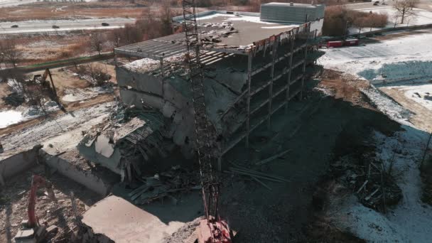 Machinery Working Get Rid Rubbish Demolition Site Aerial Shot High — Stock Video