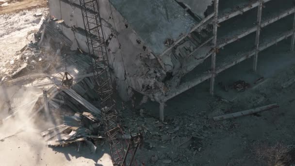 Дрон Стріляв Зруйновані Будівлі Знесення Будівлі Сміття Місці Знесення Високоякісні — стокове відео