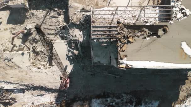 Yıkılan Binaların Insansız Hava Aracı Görüntüleri Binanın Yıkılması Kazıcı Bir — Stok video