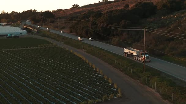 Aerial Shot Vehicles Road Plants Trees Hills California Inglés Imágenes — Vídeos de Stock