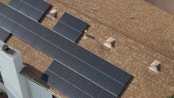 Solar Panel Installation Private Countryside House Top Drone Shot High — Stock Video