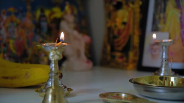 Вид Индийского Традиционного Религиозного Ритуала Огнем Высококачественные Кадры — стоковое видео