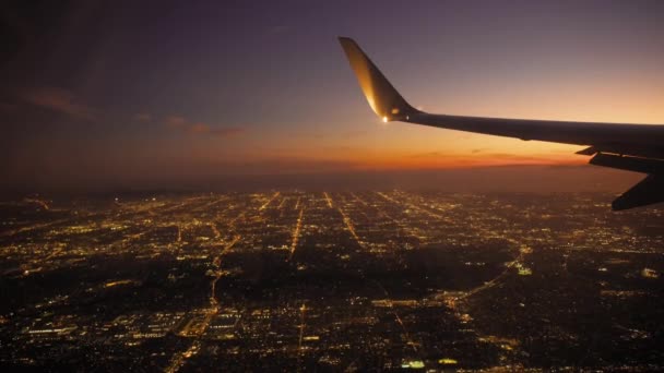 Samolot Przygotowuje Się Lądowania Lotnisku Los Angeles Widok Otworu Skrzydło — Wideo stockowe