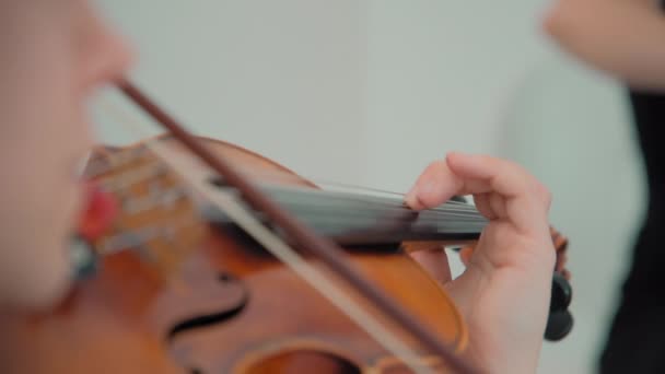 Vista Cerca Mano Mujer Tocando Instrumentos Músicos Violín Imágenes Alta — Vídeo de stock