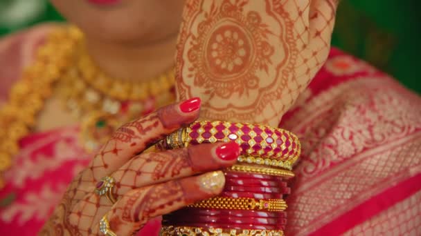 Elementy Kobiety Tradycyjnej Hinduskiej Sukni Ślubnej Przesuń Kamerę Wysokiej Jakości — Wideo stockowe