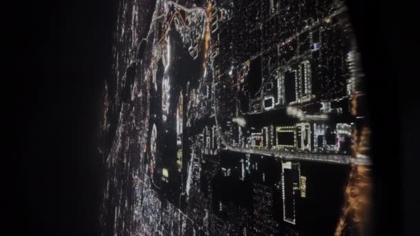 夜間にロサンゼルスLax空港を飛行するジェット機のポートホールビュー スローモーション 高品質の4K映像 — ストック動画