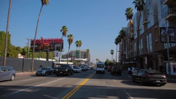 Pov Wide Footage Driving Hollywood Blvd Los Angeles Sunny Day — Stock Video
