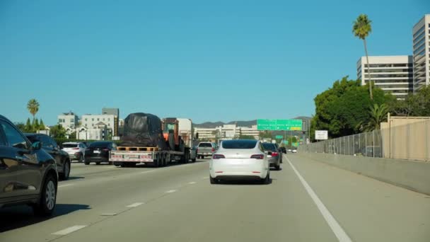 Pov Wide Footage Car Driving Highway Los Angeles City Sunny — Stock Video