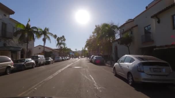 Pov Przenieść Widok Ulicę Santa Barbara Miasta Słoneczny Dzień Santa — Wideo stockowe