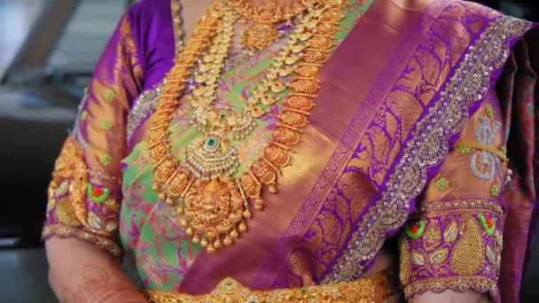 穿着印度传统服装的女人 婚礼后的事近距离拍摄 高质量的4K镜头 — 图库视频影像
