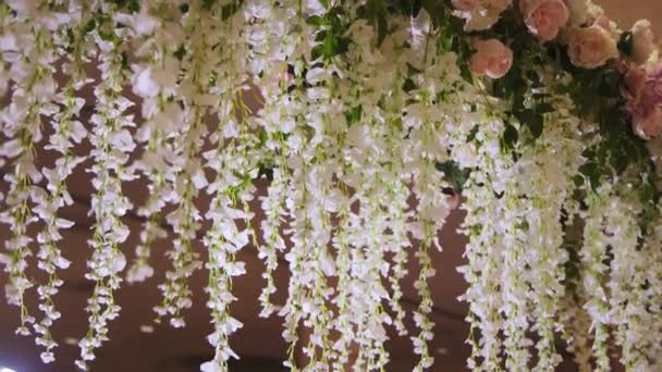 Fotografii Aproape Restaurant Pline Mese Scaune Lumânări Ele Eveniment Nuntă — Videoclip de stoc