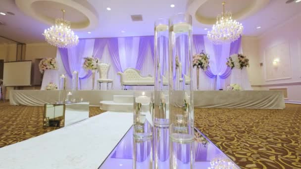 White Venue Filled Tables Chairs Candles Them Pakistan Hindi Wedding — Stock Video