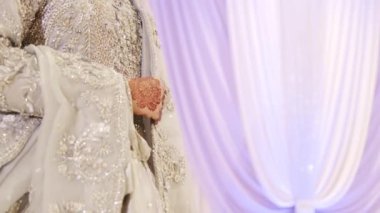 Geleneksel Hint kıyafetleri giymiş bir kadın ve bir parça el mehndi. Hindu düğün unsuru. - Evet. Yüksek kalite 4k görüntü