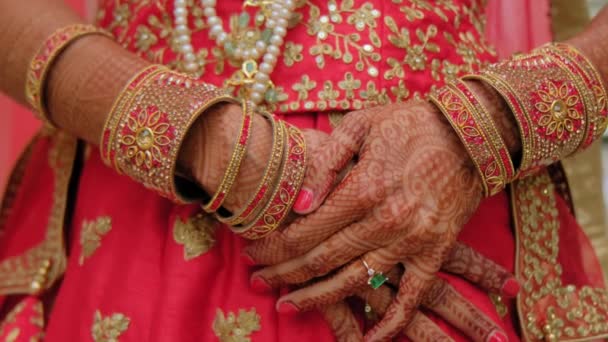 Femme Vêtue Vêtements Indiens Traditionnels Élément Mariage Hindou Gros Plan — Video
