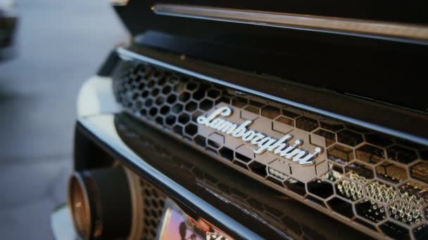 Nahaufnahme Des Lamborghini Logos Auf Einer Italienischen Supercar Marke Chicago — Stockvideo