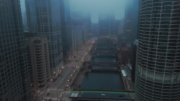 Wide Aerial Shot Downtown Chicago Layer Fog High Quality Footage Stock Footage
