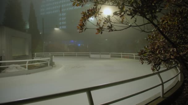 Mensen Schaatsen Ijsbaan Millennium Park Nachts Mistig — Stockvideo
