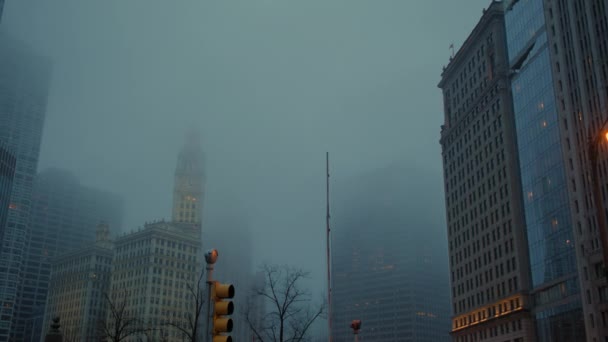 Szerokie Ujęcie Centrum Chicago Pod Warstwą Mgły Wydział Wewnętrzny Chicago — Wideo stockowe