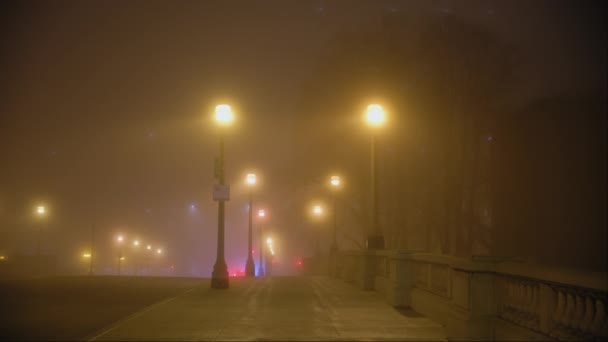 Empty Road Fog Night Time Chicago Street Shot Slow Motion — Stock Video