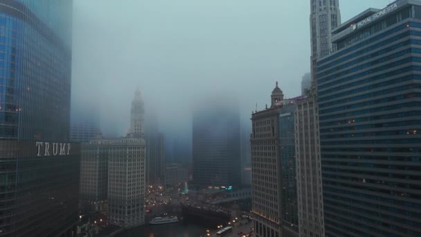 Дрон Широко Постріл Центрі Чикаго Під Туманом Чикаго Сша Січня — стокове відео