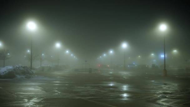 Сильный Туман Пустой Парковке Возле Фонарей Ночью Чикаго Сша Февраля — стоковое видео
