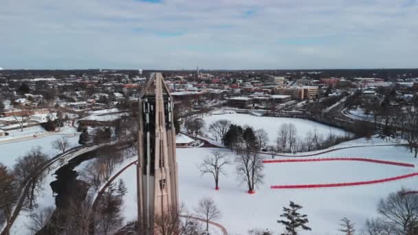 Drone Panoramic Aerial View Naperville City Covered Snow Winter Time — Stock Video