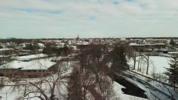Ampla Vista Aérea Panorâmica Drone Uma Cidade Naperville Coberta Neve — Vídeo de Stock