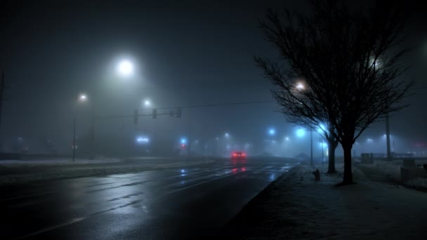 交通信号灯在夜雾时间工作 开阔的视野 Naperville Usa Mart 2024 高质量的4K镜头 — 图库视频影像