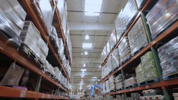 Laatikot Varastoidaan Korkealla Hyllyllä Kaupan Varasto Tuotantolaitoksessa Naperville Yhdysvallat Mart — kuvapankkivideo