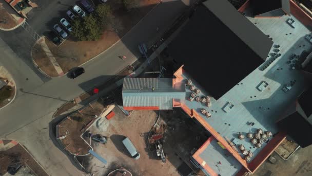 Industrial Roof Installing New Roof Industrial Building Warehouse Drone Wide — Stock Video